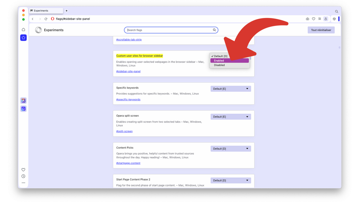 Activer la possibilité de greffer des sites personnalisés, des sites favoris, dans la barre latérale d'Opéra © Clubic