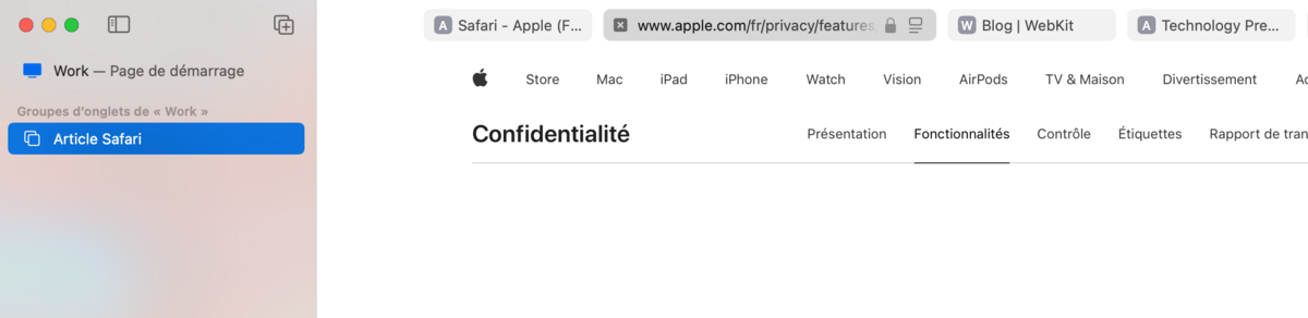 Safari - un groupe d'onglets ouvert
