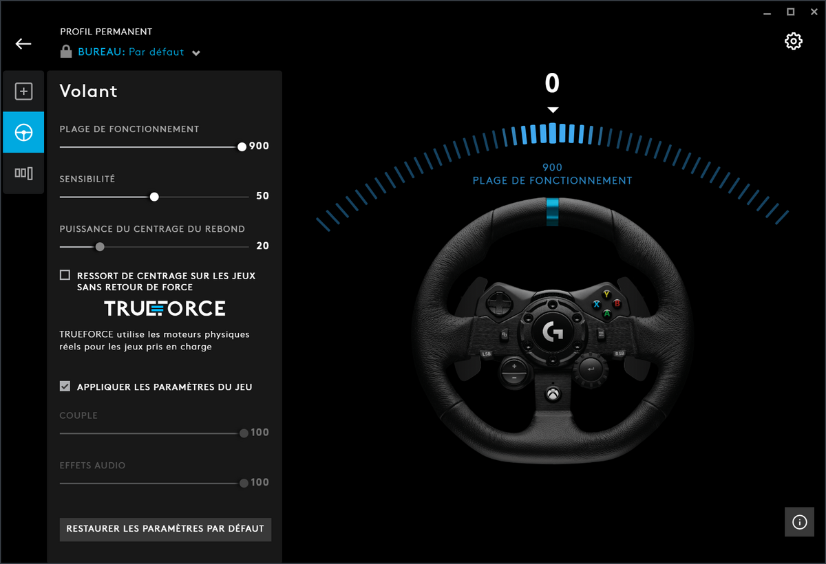 Réglages de la sensibilité du volant © Nerces pour Clubic