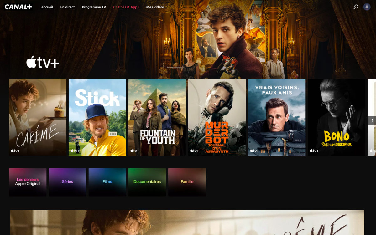 Canal+ - La chaîne Apple TV+ dans l'interface de Canal+