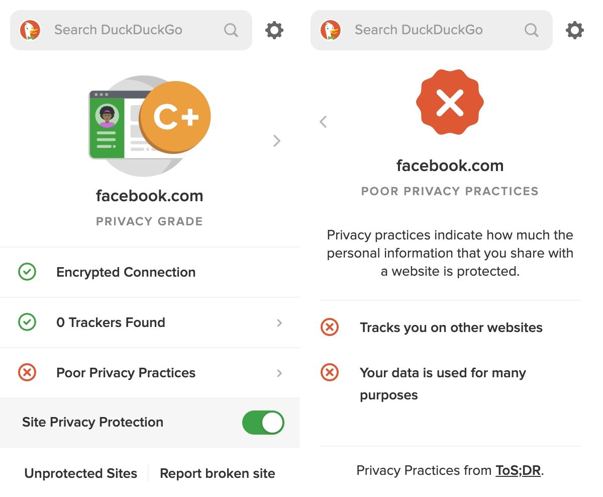 Captures d'écran Global Privacy Control © DuckDuckGo