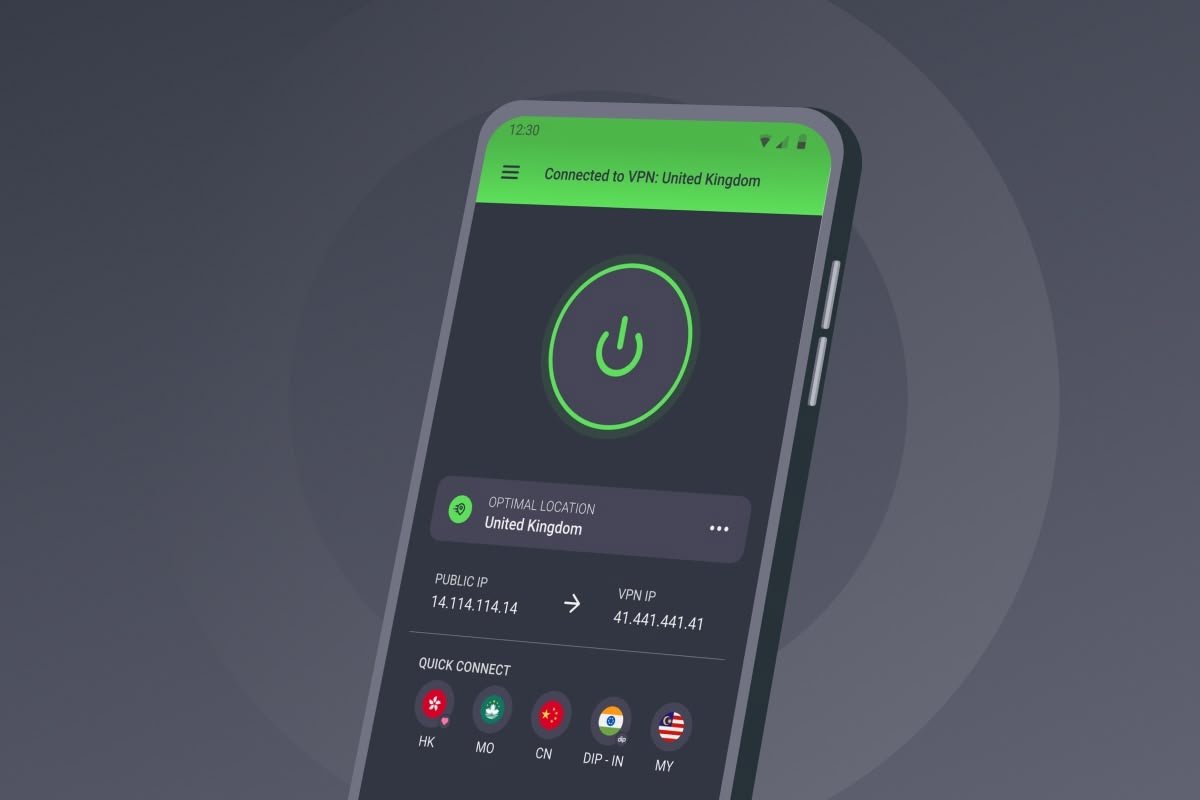 Nouvelle interface pour l'internet access sur Android : gérez votre connexion et choisissez votre serveur pays facilement. © PIA