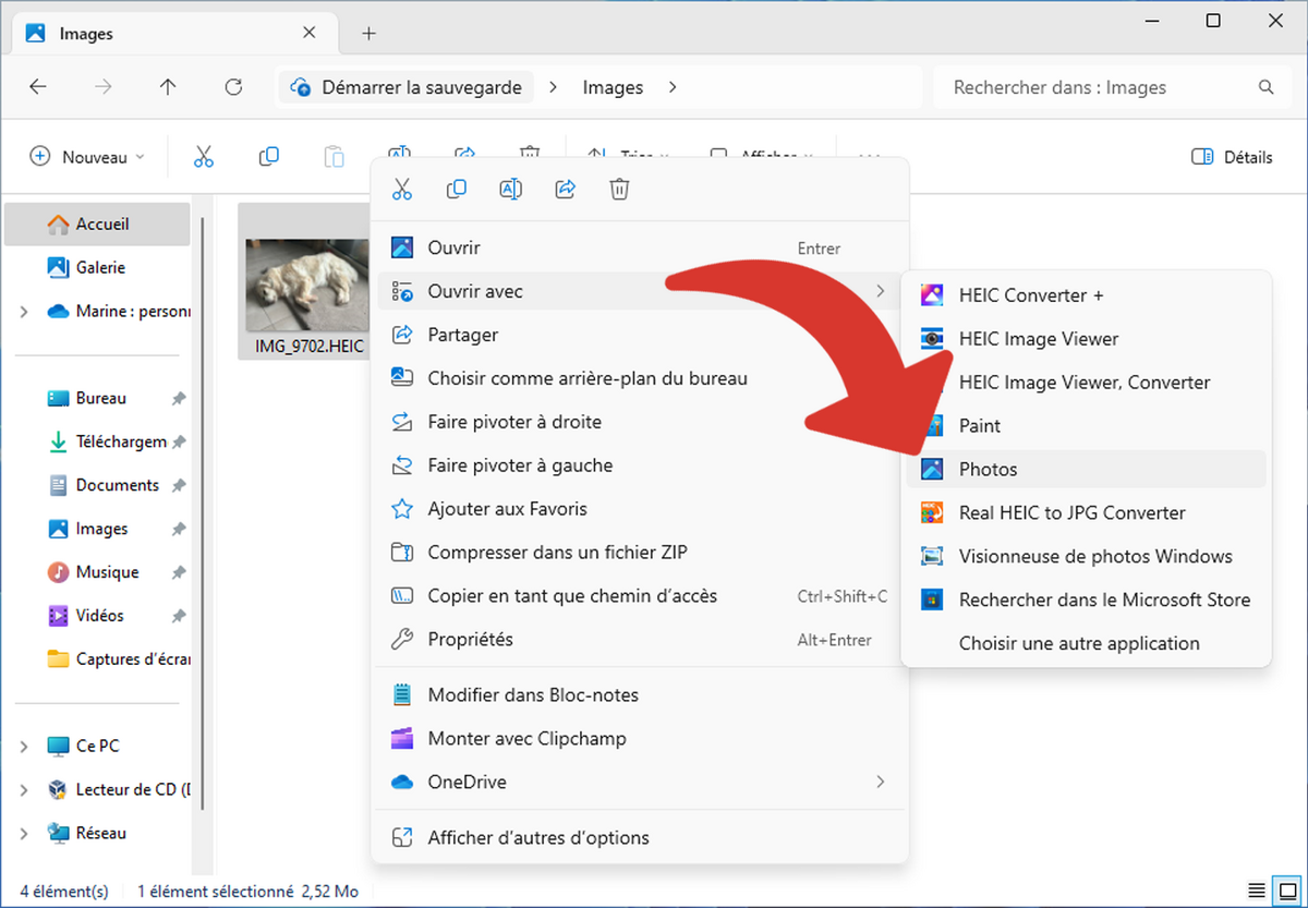 Ouvir la photo HEIF ou HEIC avec Photos dans Windows © Clubic
