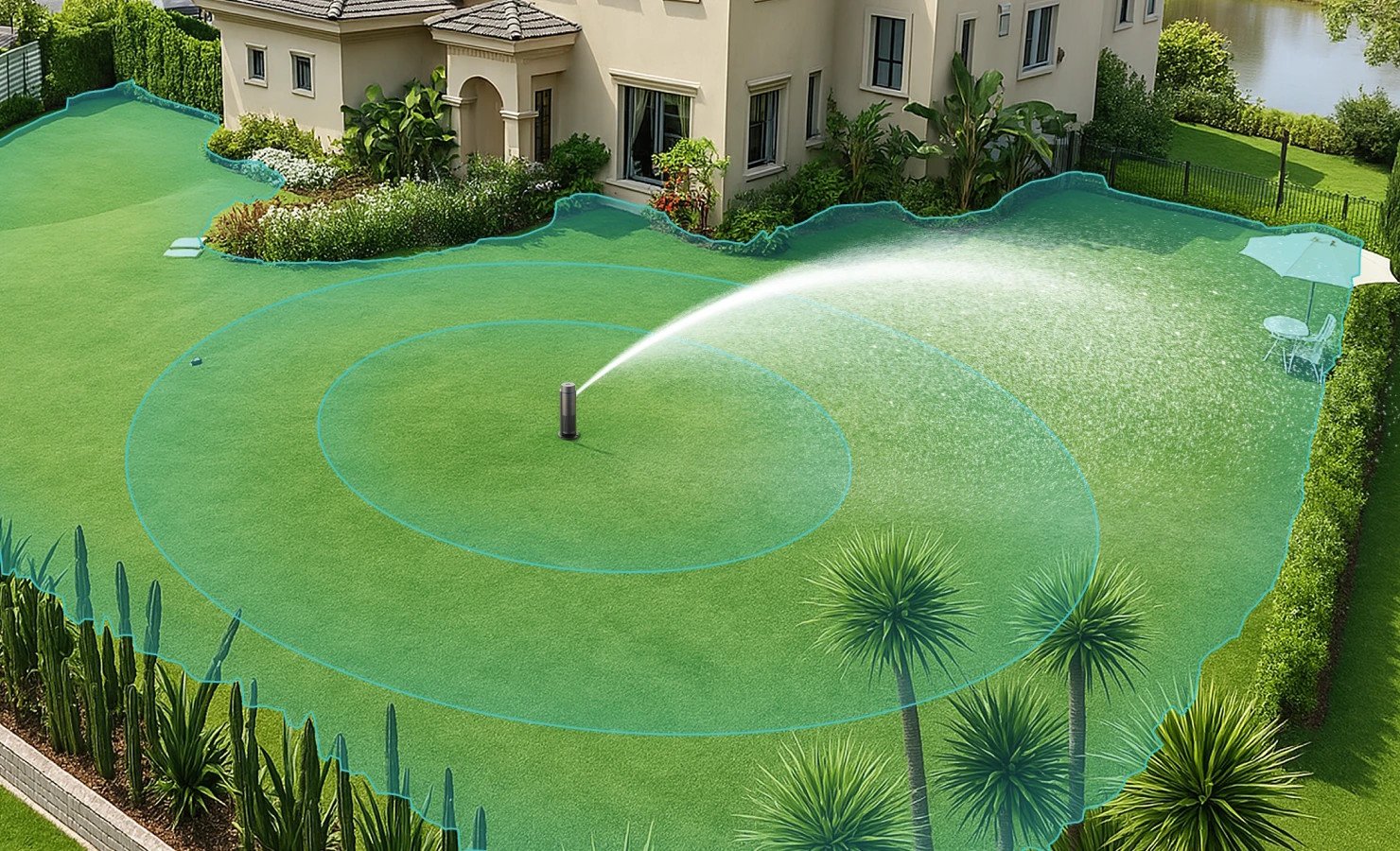 L'arroseur est conçu pour pouvoir couvrir jusqu'à 445 m2 de pelouse. ©Aiper