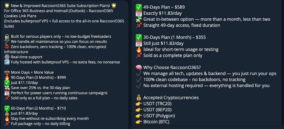 Plans et tarifs des abonnements proposés par les opérateurs de RacconO365. © Cloudflare