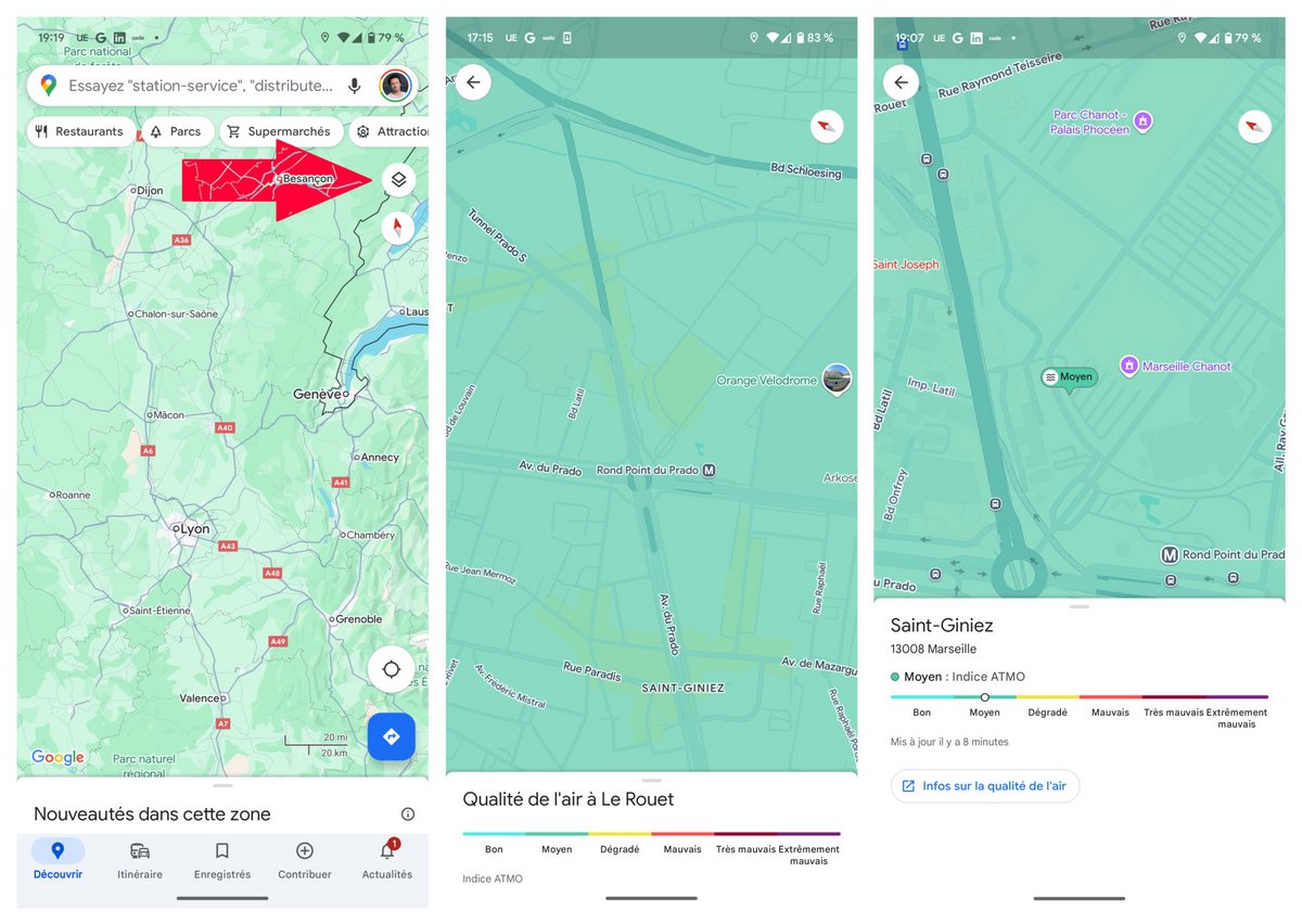 Le calque "qualité de l'air" de Google Maps en images © Alexandre Boero / Clubic