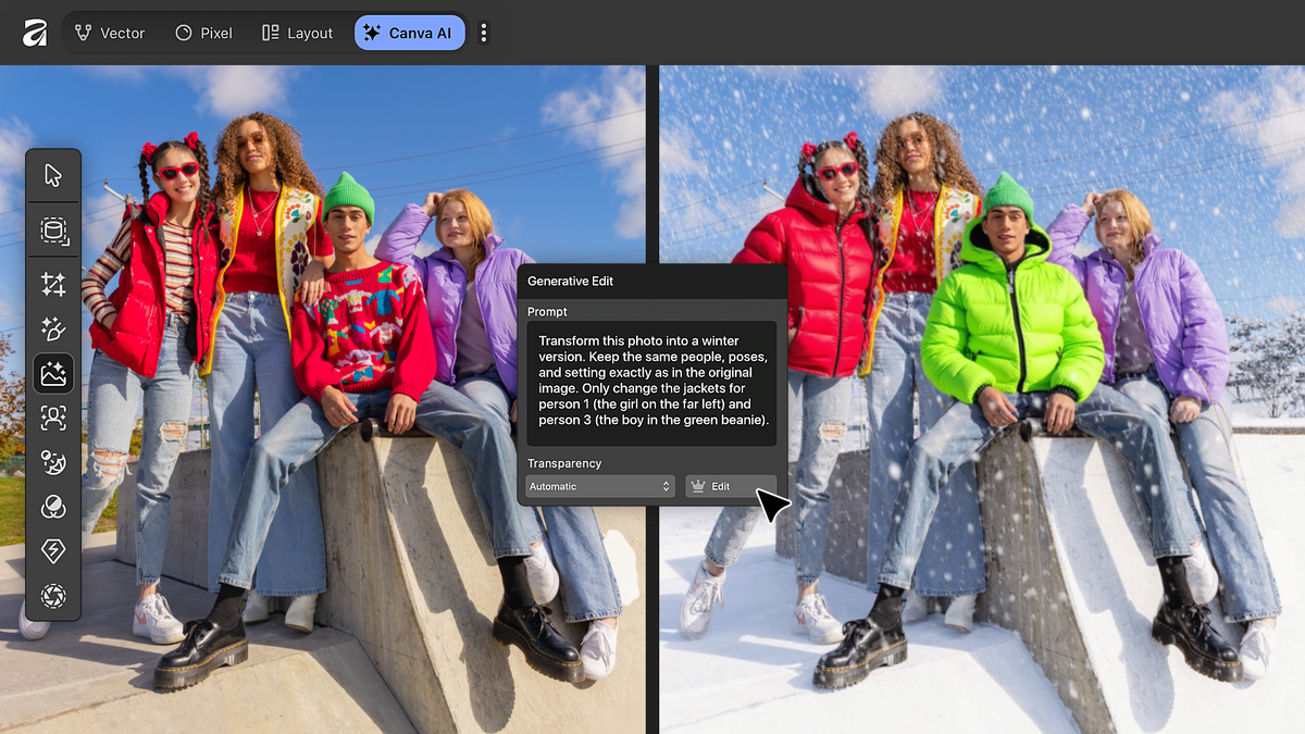 L'IA Canva intégrée dans le nouvel outil. ©Canva/Affinity