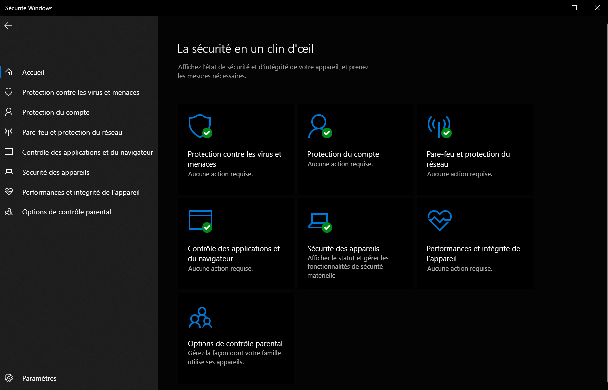Centre de sécurité sous Windows 10