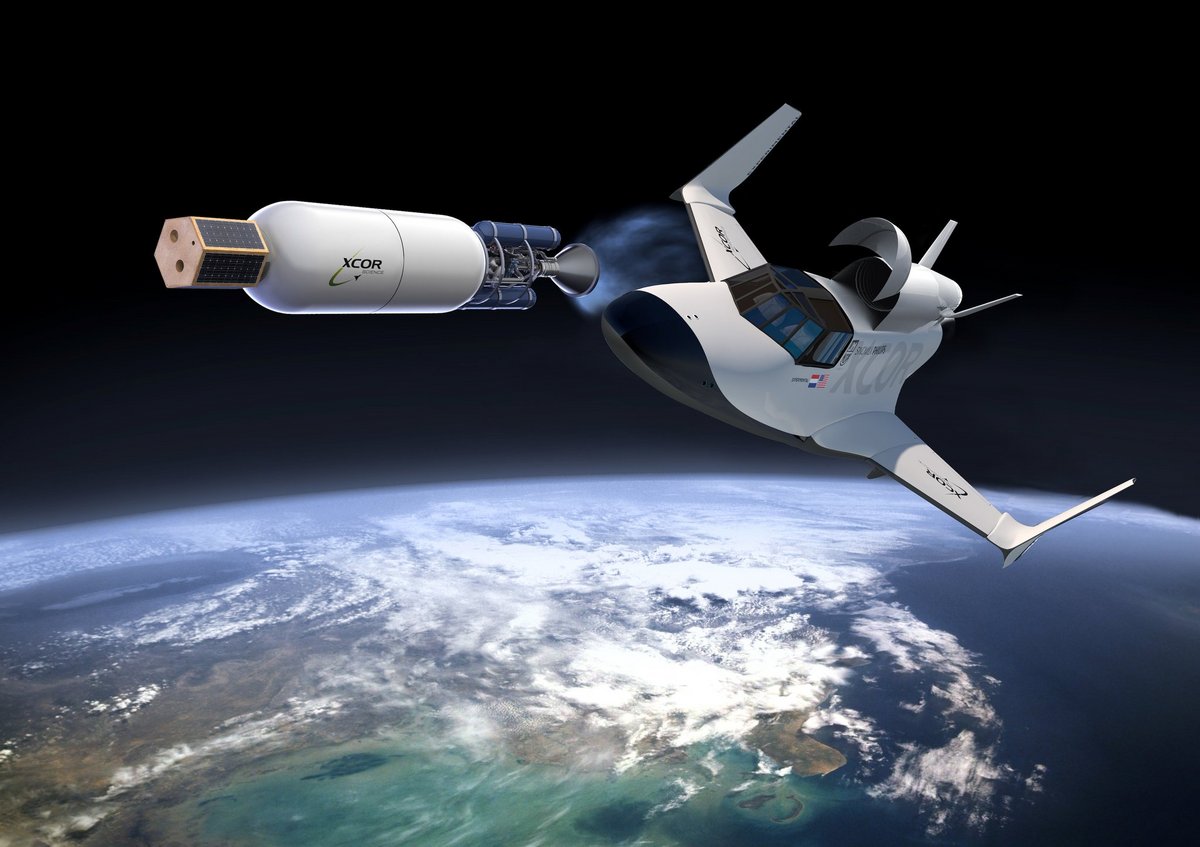 Un double rêve sur cette image concept : un avion spatial ET un petit étage dédié au lancement de satellites © XCOR