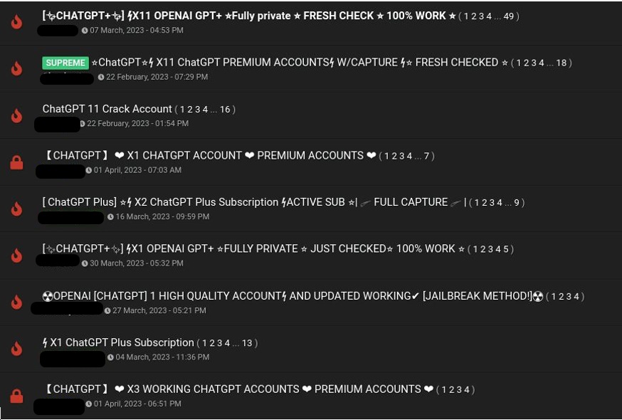 Discussions sur les forums clandestins sur les comptes ChatGPT et ChatGPT Plus volés © Check Point Research
