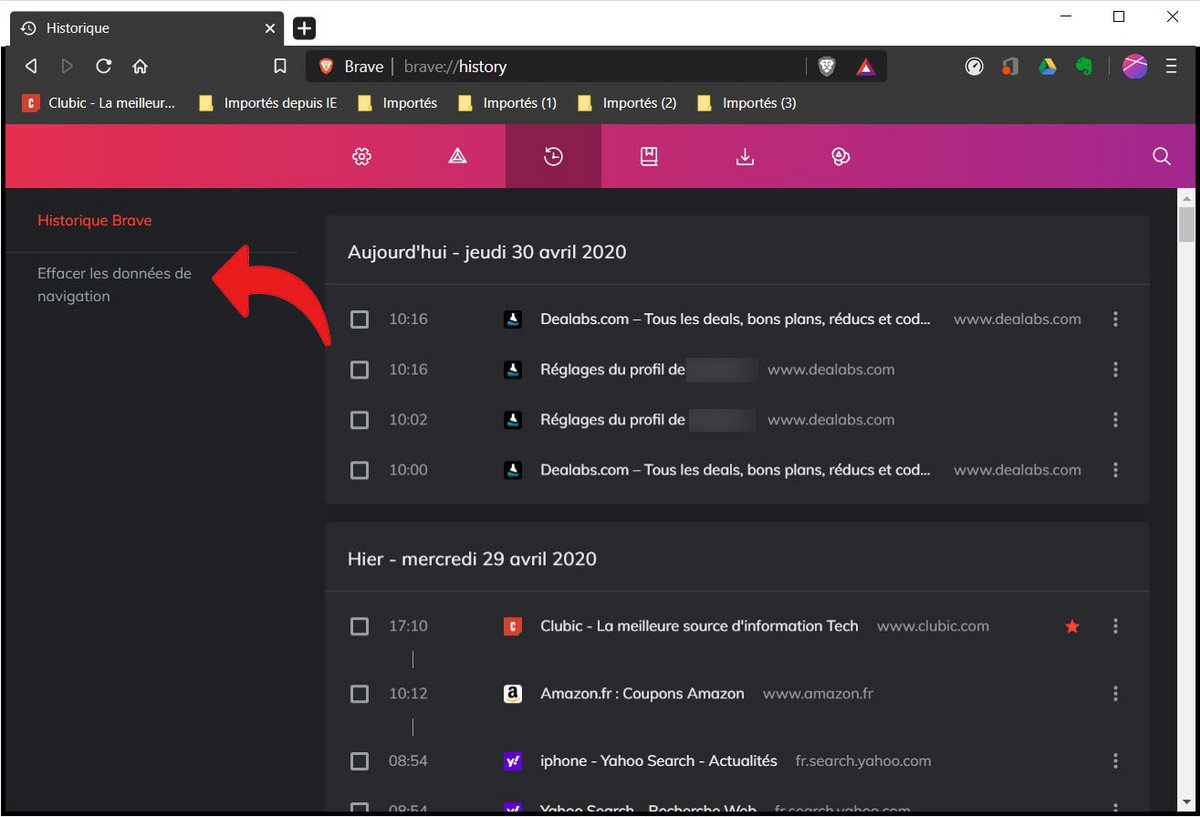 effacer historique brave 2