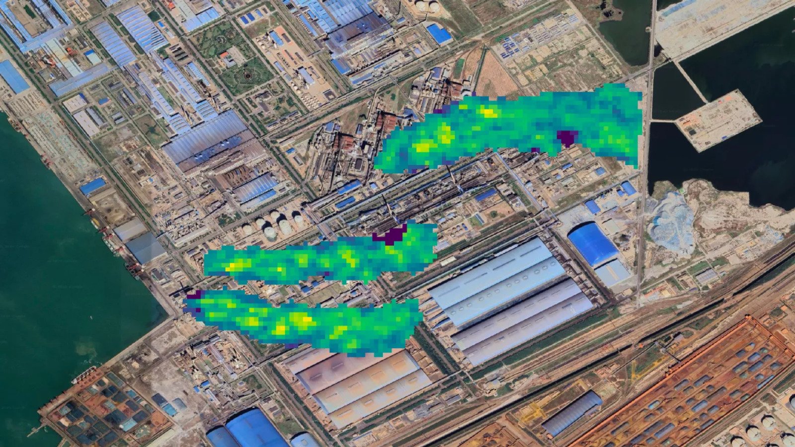 QAIrbon parvient à modéliser puis à mesurer, depuis l'espace, l'émission de CO2 de certains sites industriels, comme on le voit ici. © QAIrbon
