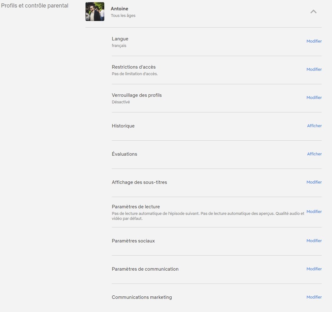 Netflix - Les paramètres de profil