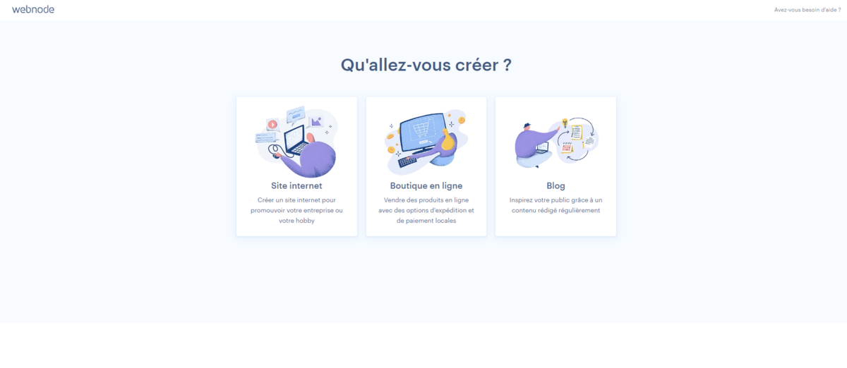 Choix du type de site © Webnode