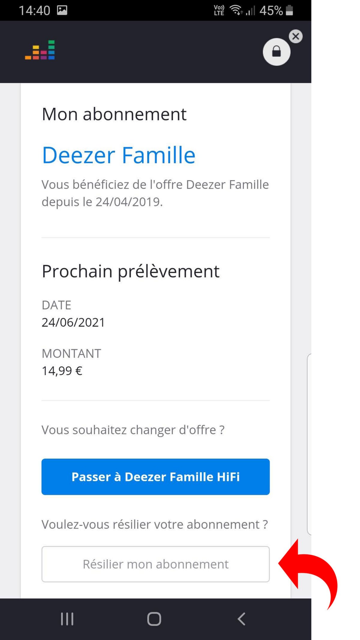 Deezer résiliation