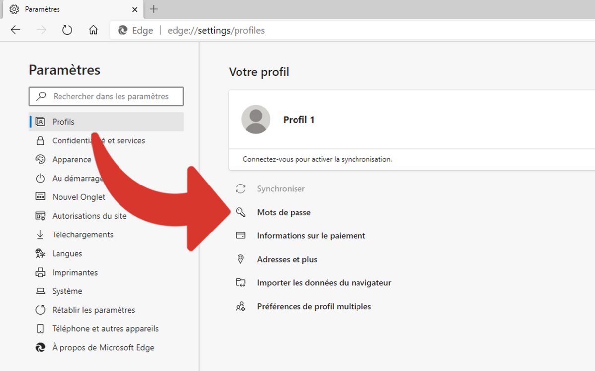 Afficher mots de passe Edge