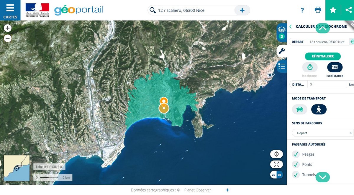 Capture d'écran ©Clubic de l'outil Géoportail, ici à Nice