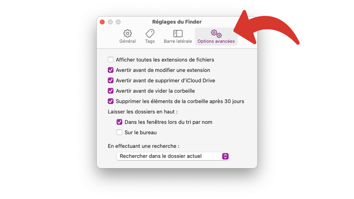 Accéder aux Options avancées du Finder du Mac © Clubic