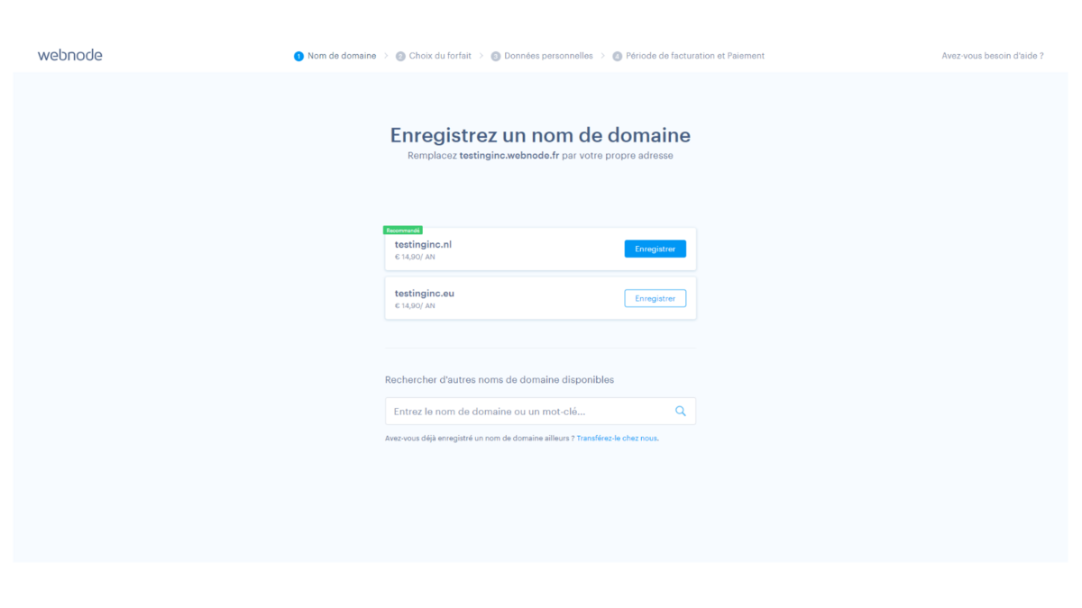 Enregistrement de domaine Webnode © Webnode
