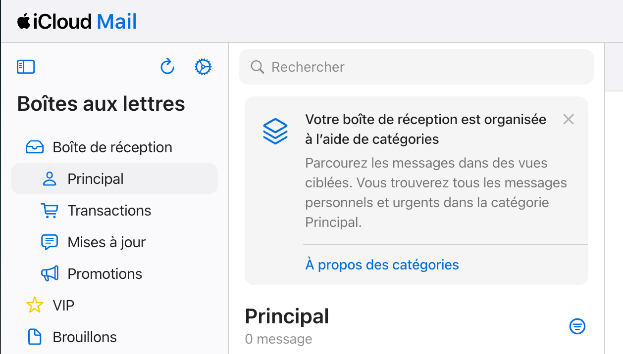 iCloud Mail - les catégories activées
