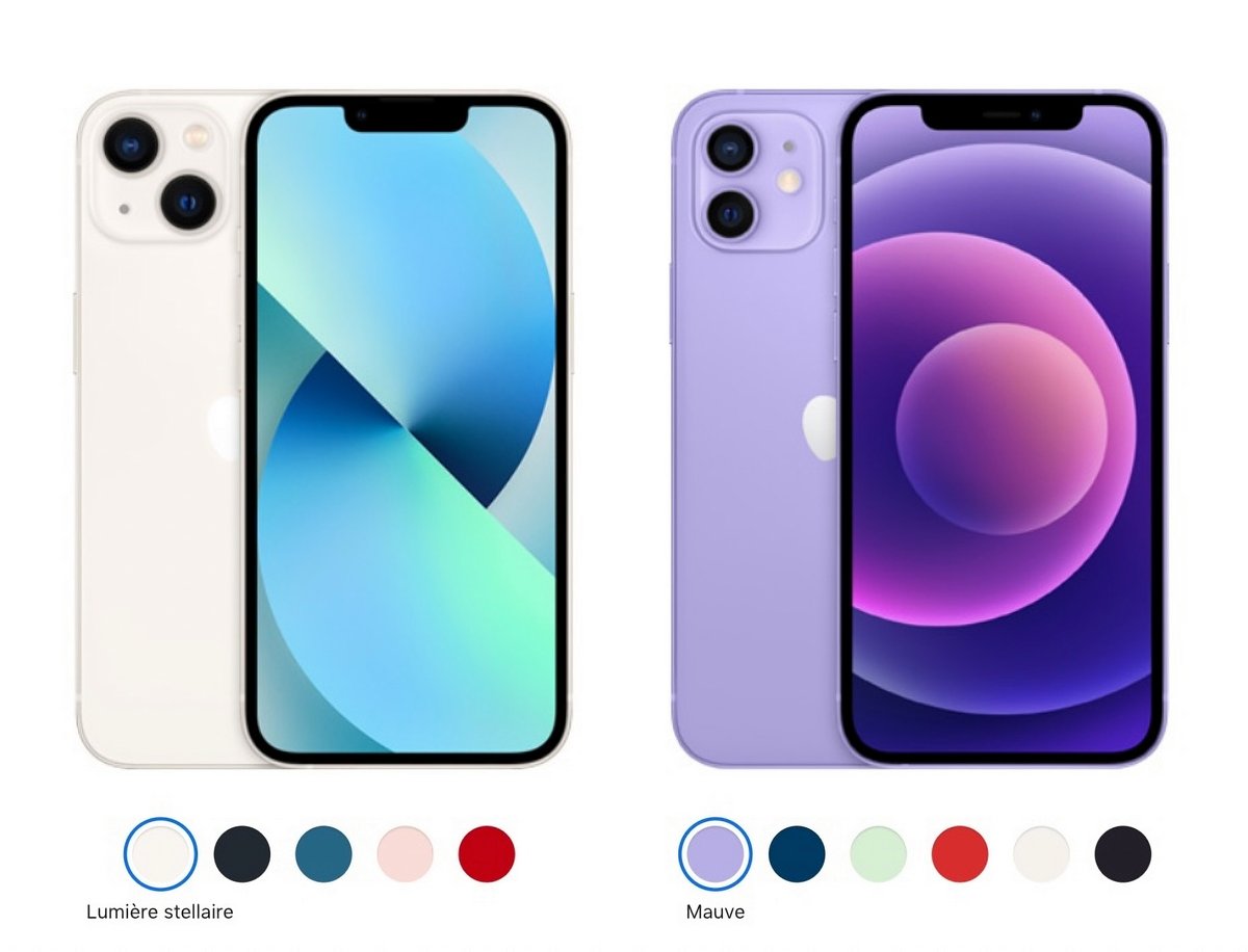 L'iPhone 13 contre l'iPhone 12. Capture d'écran © Apple