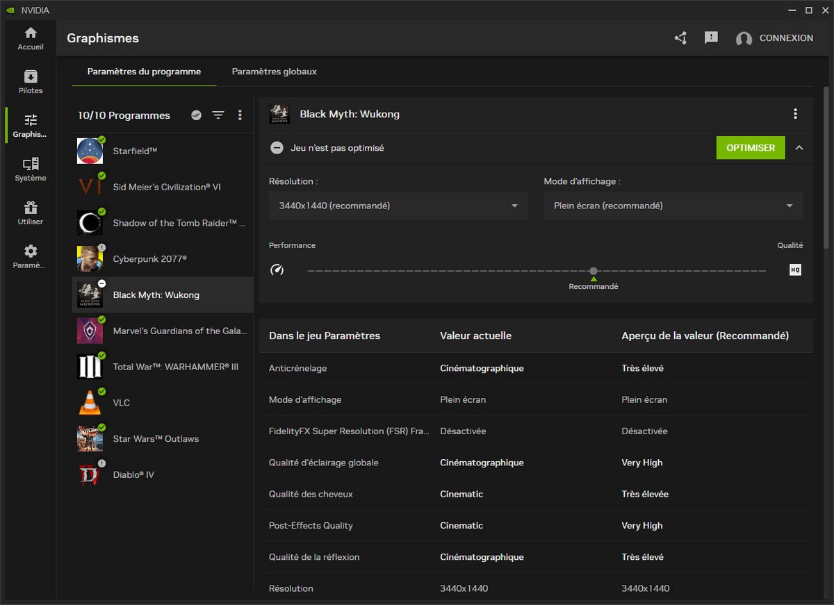 Certains jeux proposent de multiples graduations pour l'optimisation NVIDIA © Nerces pour Clubic
