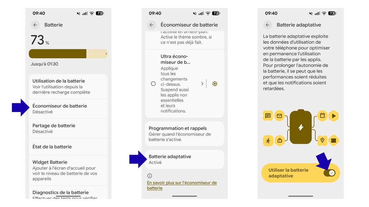 Vérifiez que votre batterie adaptative est bien activée. ©Google