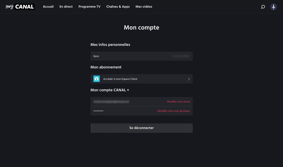 myCanal - Les options de compte