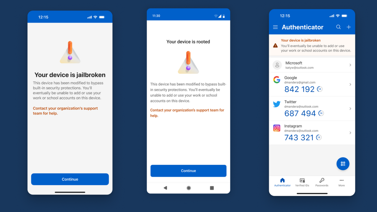 Les smartphones Android rootés, et les iPhone jailbreakés seront avertis qu'ils ne pourront plus utiliser Microsoft Authenticator d'ici juin 2026. © Windows Latest
