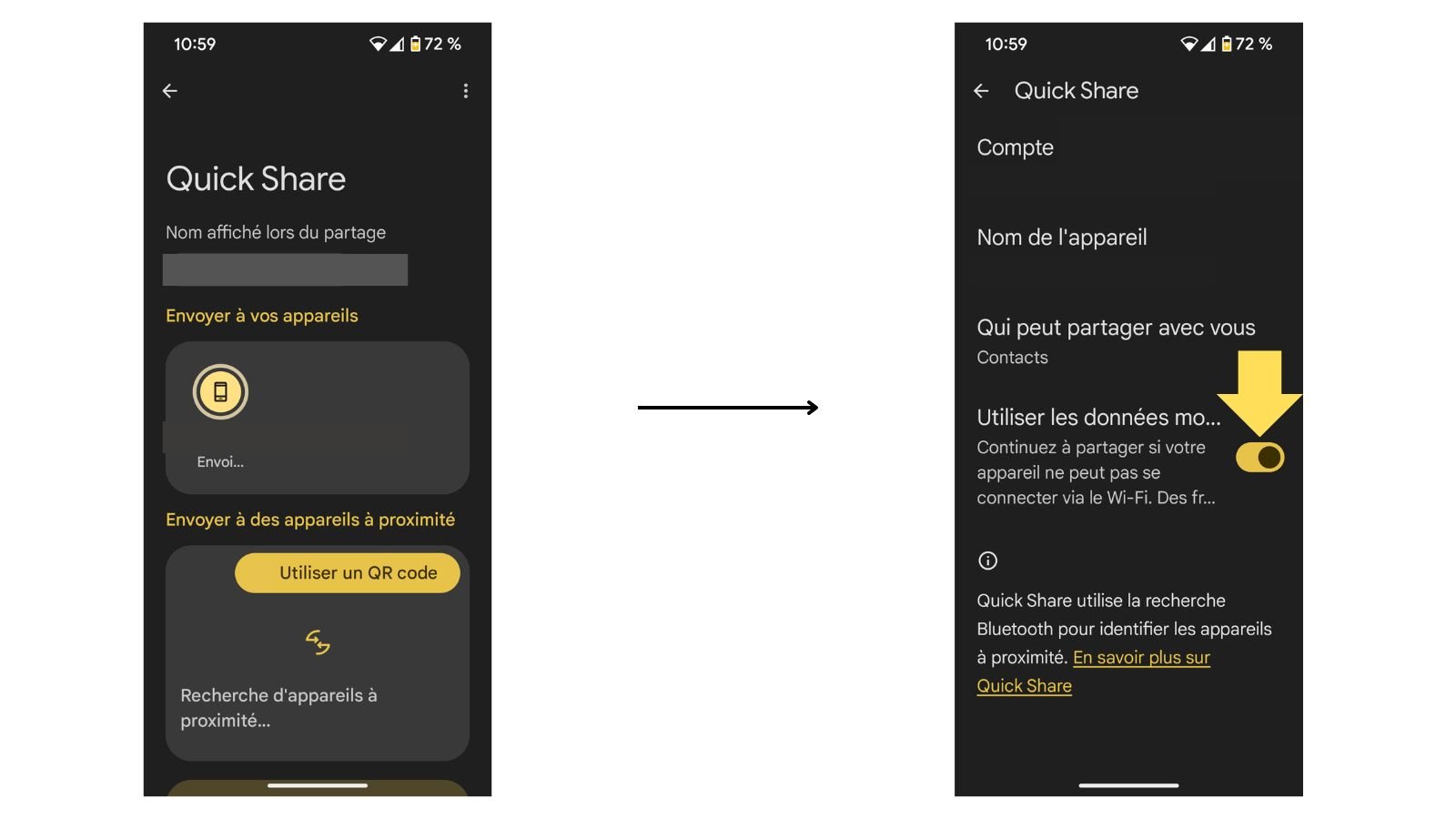 Le transfert de fichiers via les données mobiles possible sur Quick Share pour Android. ©Google