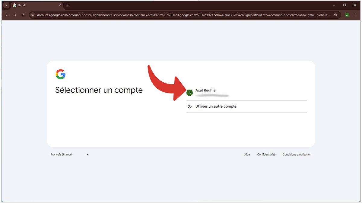 Sélectionnez le compte lié à votre adresse Gmail supprimée