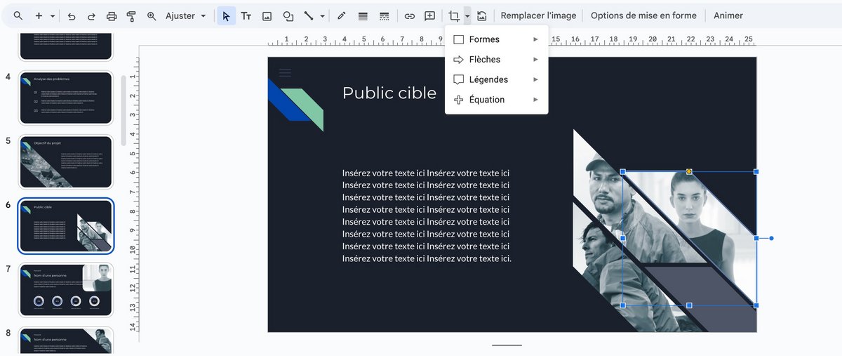 Changez la forme des images dans Google Slides © Google