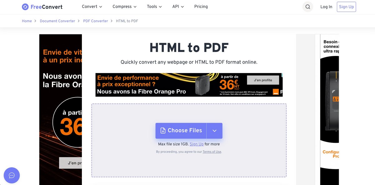 Transformez une page web en PDF. ©Freeconvert.com