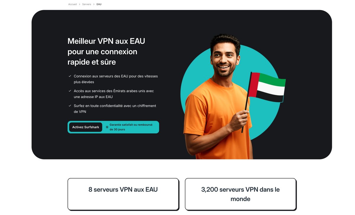 VPN économique illimité en appareils, pratique pour une famille ou une équipe en voyage aux EAU. © Surfshark