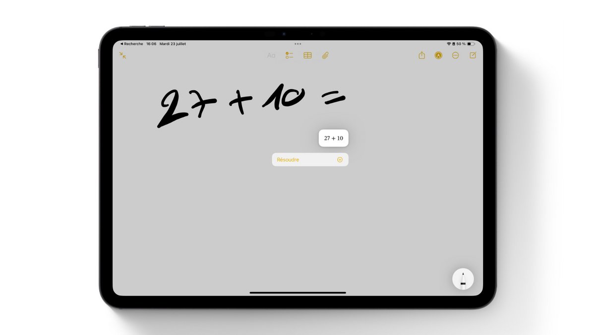 Ecrivez votre calcul dans Notes, la réponse apparait en suggestion © Clubic.com