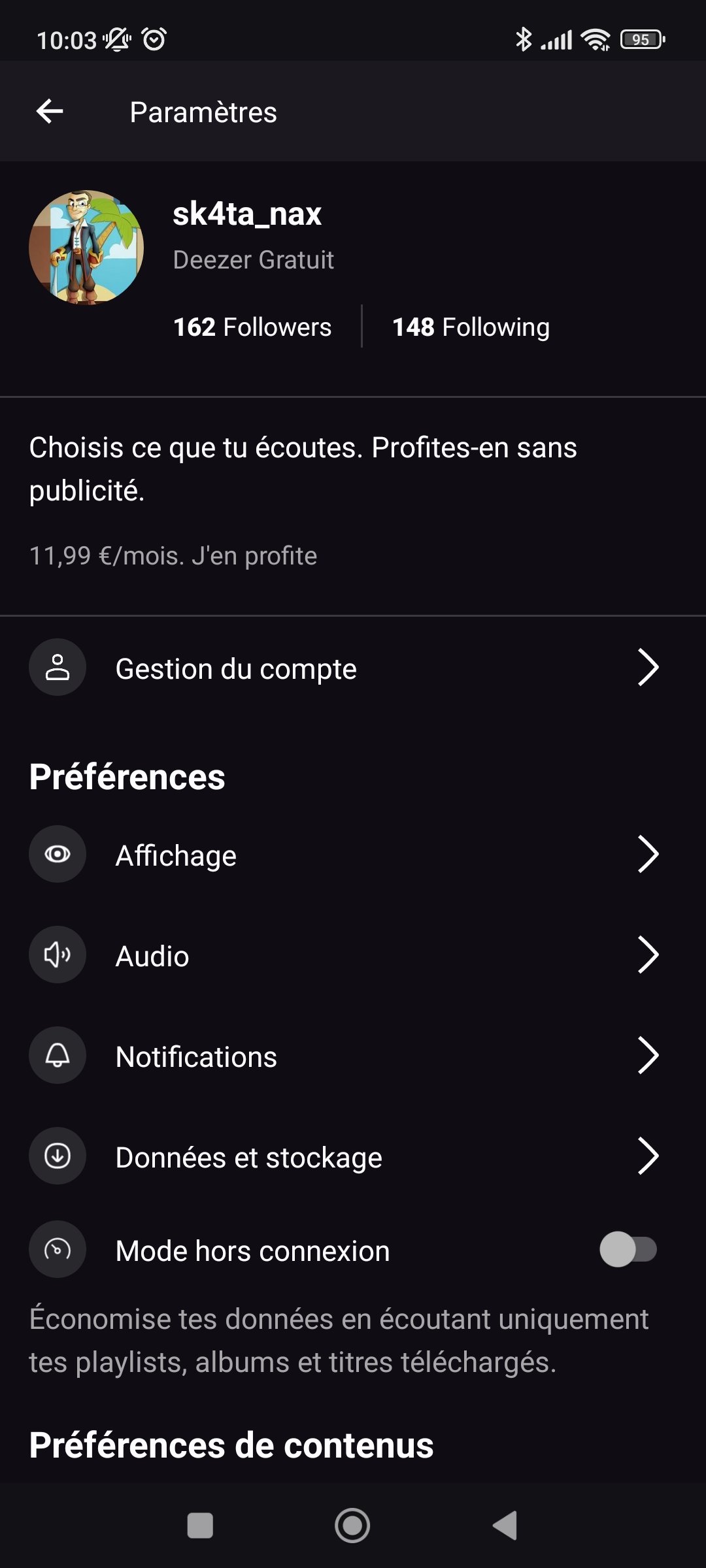 Deezer - Les options sur mobile