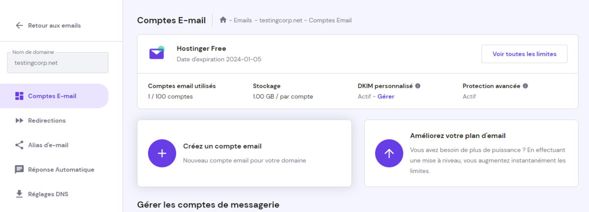 @Hostinger webmail : Interface d'accueil