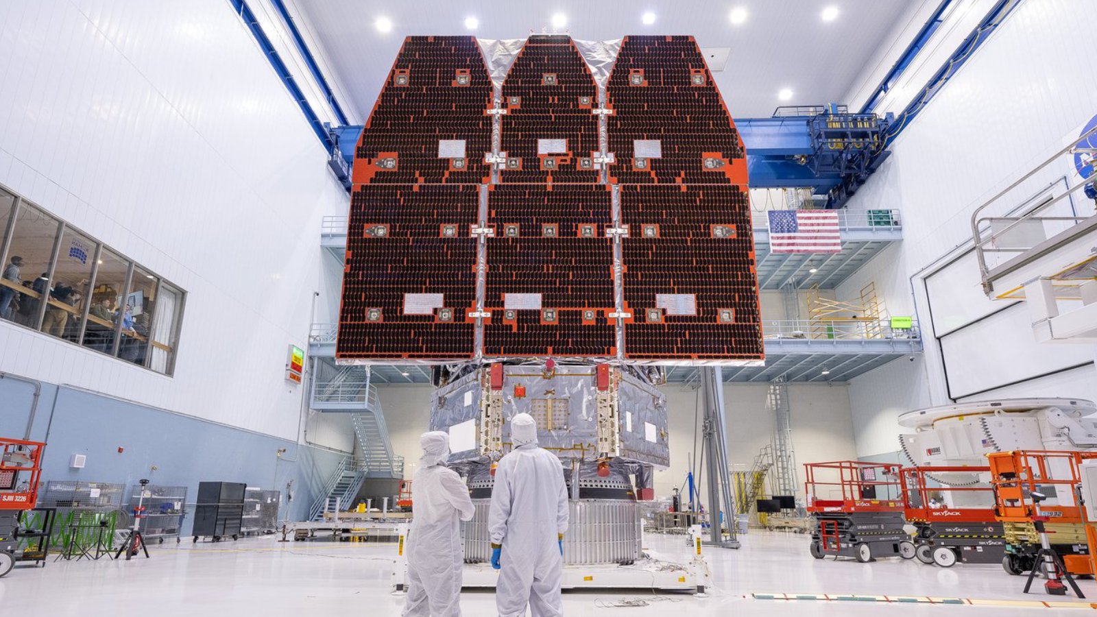 Le télescope Nancy Grace Roman dans les locaux du Goddard Space Flight Center de la NASA. ©NASA/Jolearra Tshiteya