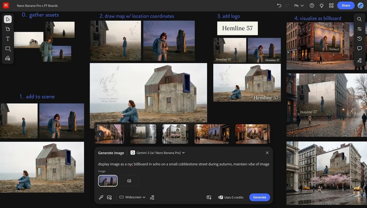 La plateforme Firefly Boards, dédiée à la collaboration créative, exploite également cette technologie. © Adobe