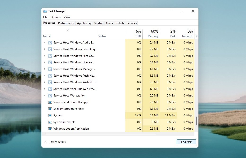 Le gestionnaire des tâches n'évolue que très peu © Windows Latest