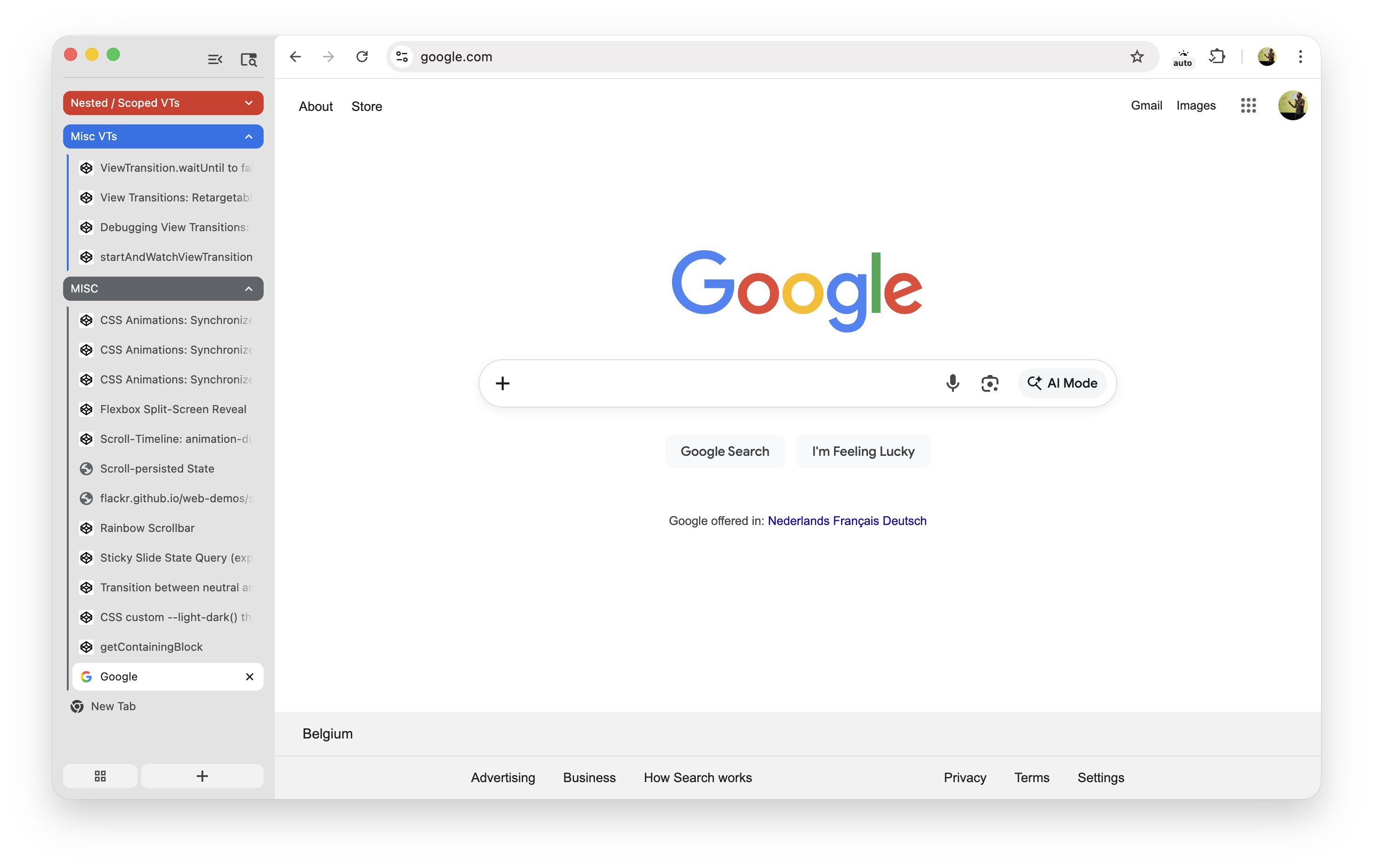 Les onglets verticaux déployés dans Chrome. © Bramus/X