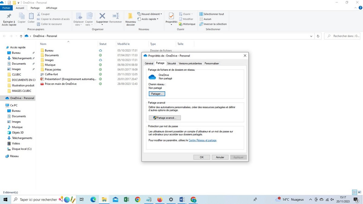 OneDrive - Activer les options de partage