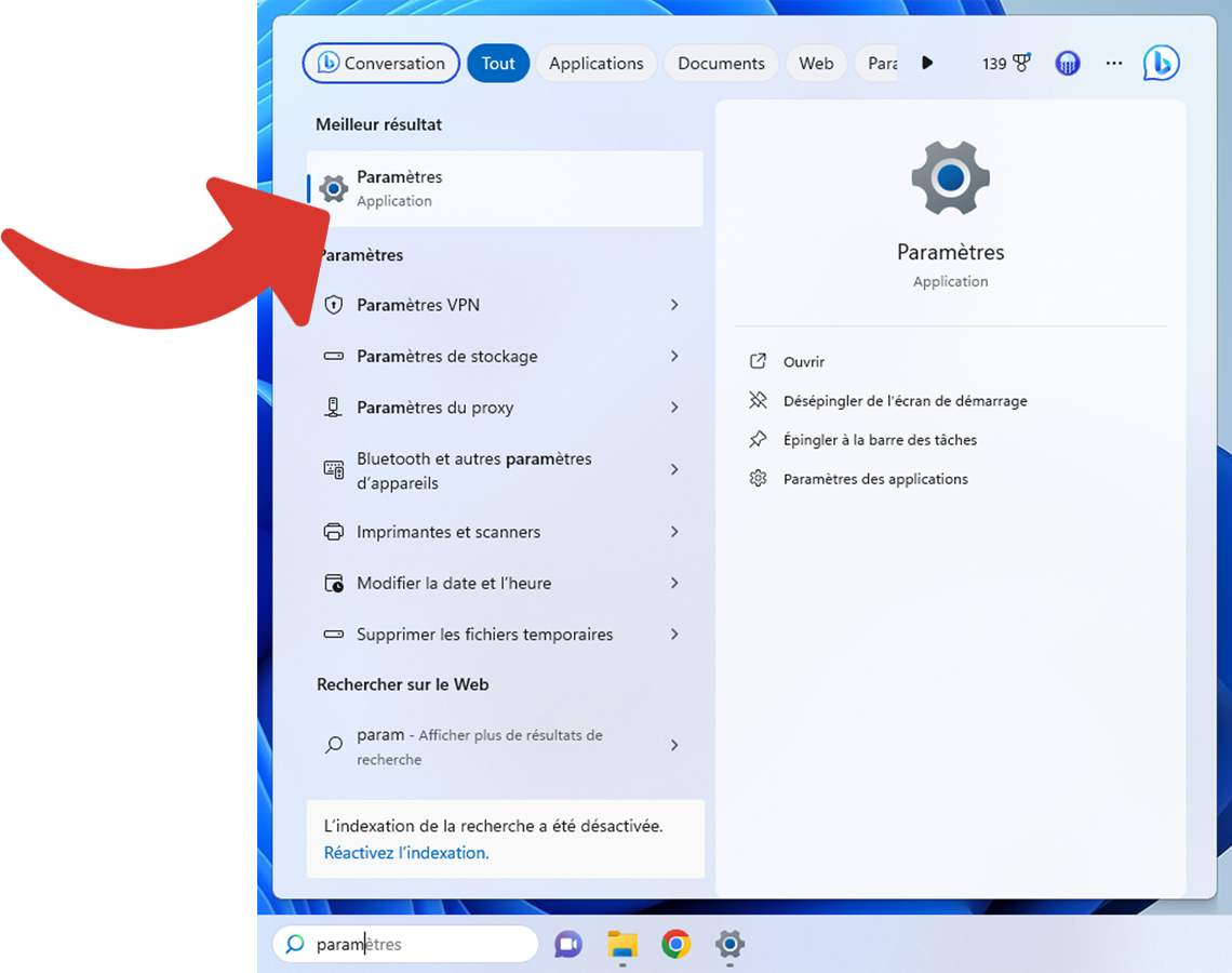Recherche des Paramètres dans Windows 11 © Clubic