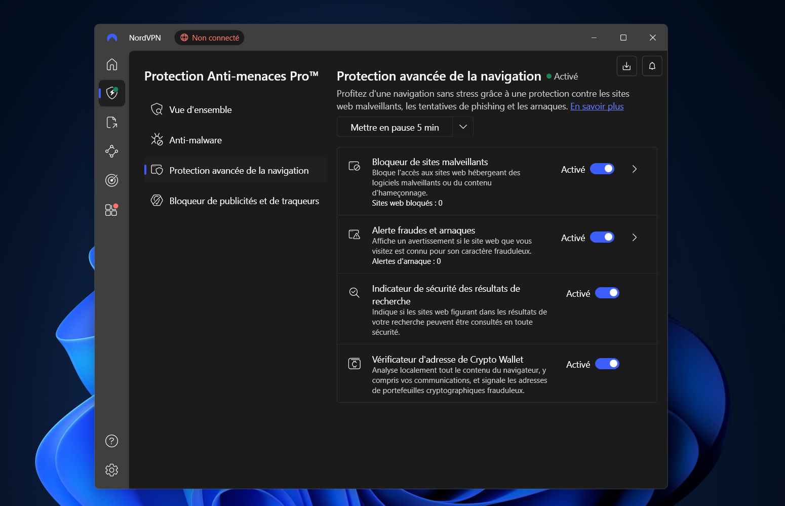 Le vérificateur d'adresses de cryptowallet fait partie du module Protection Anti-menaces de NordVPN. © Clubic