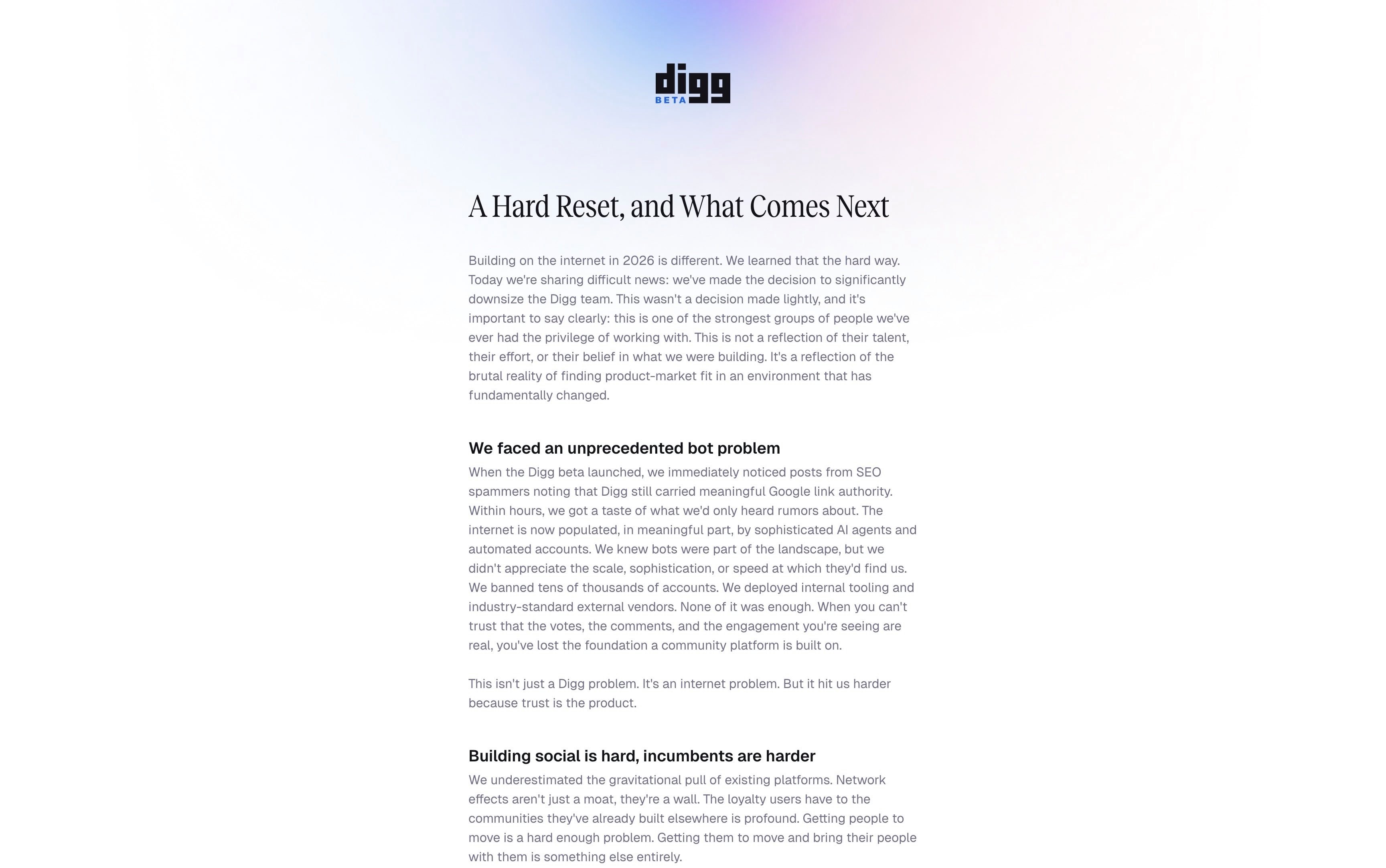 Digg est transparent sur son « hard reset ». © Naïm BADA