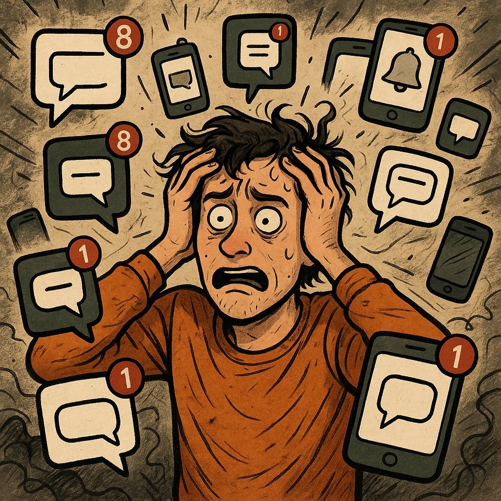 Personne débordée par les notifications de messages non lus. © Clubic/ChatGPT