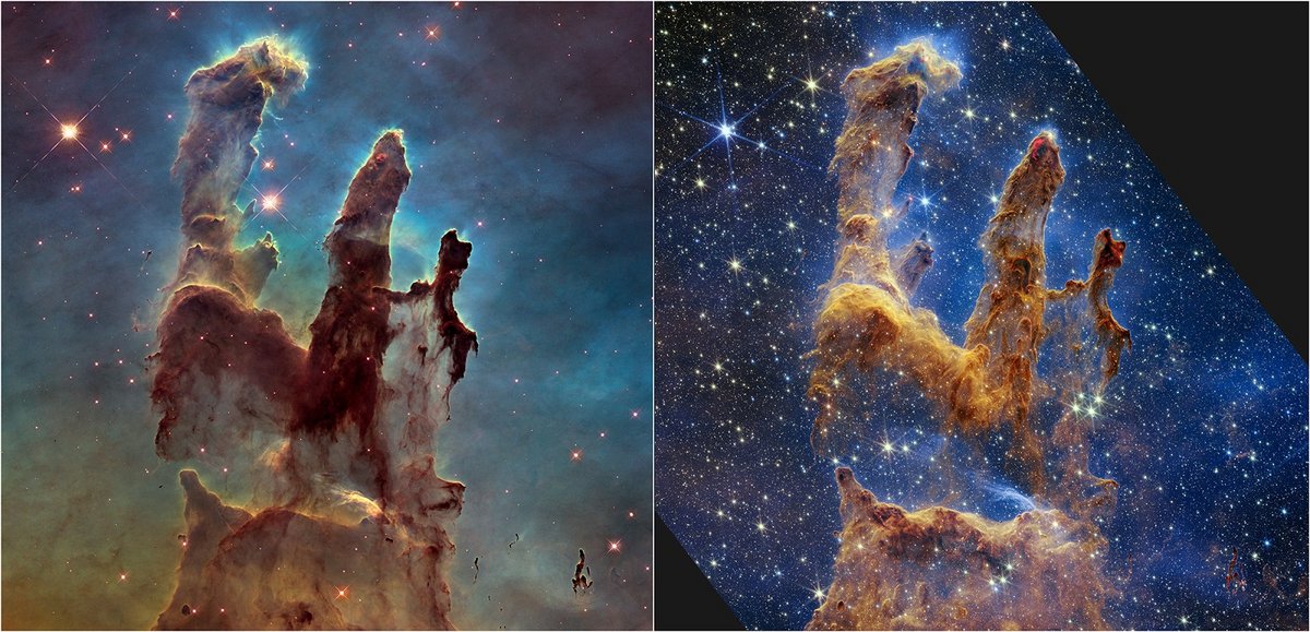 La photo d'Hubble à gauche et celle de James Webb à droite /  © NASA, ESA, ASC, STScI 