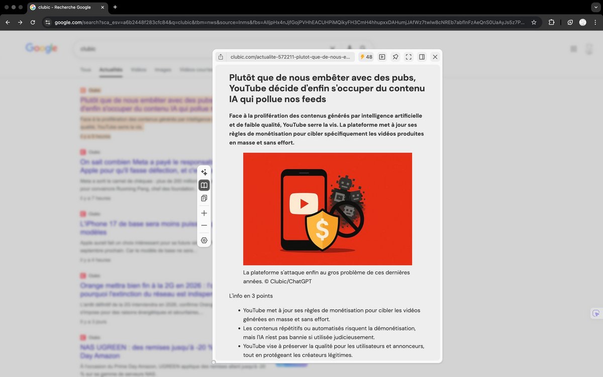 MaxFocus propose un mode Reader avancé qui transforme les articles en pages de lecture épurées, tout en bloquant les distractions. © Naïm BADA pour Clubic