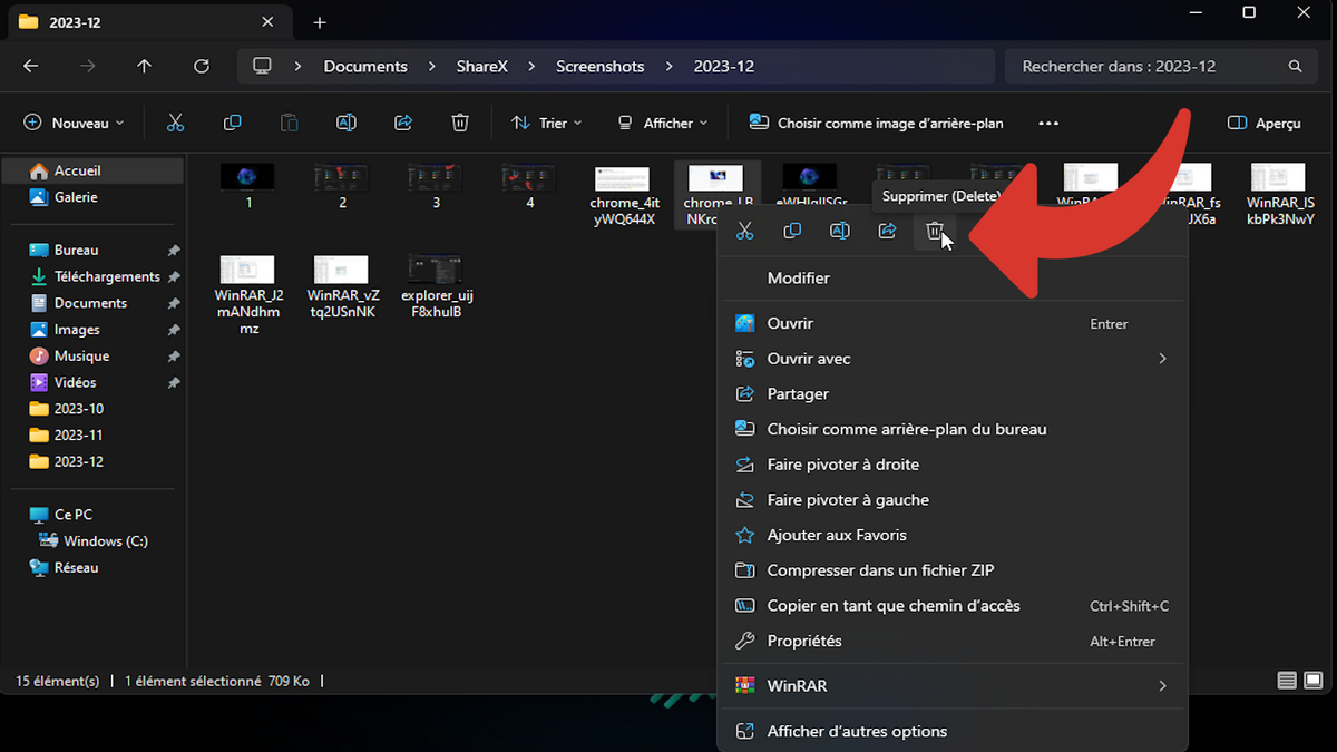 Supprimer un fichier dans l'explorateur de fichiers © Clubic 