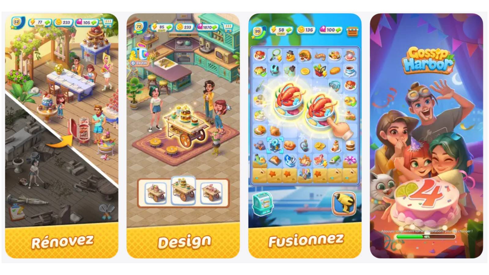 Gossip Harbor est un jeu de fusion où vous restaurez un restaurant, préparez des plats et découvrez les secrets de Brimwave Island aux côtés de Quinn Castillo. © Microfun Limited